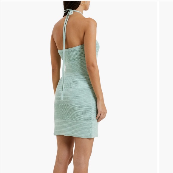 French Connection cotton crochet halter dress in aqua foam - Picture 2 of 5
